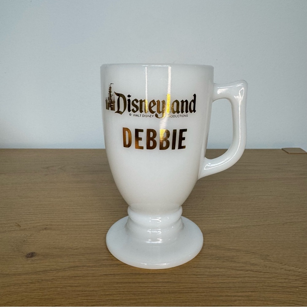 Vintage Disneyland DEBBIE Gold and White Milk Glass Mug